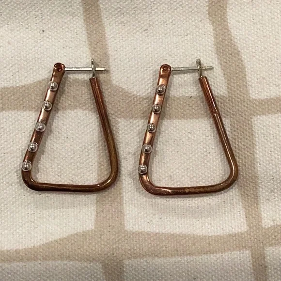 Copper & Sterling Silver Unusual Hoop Earrings